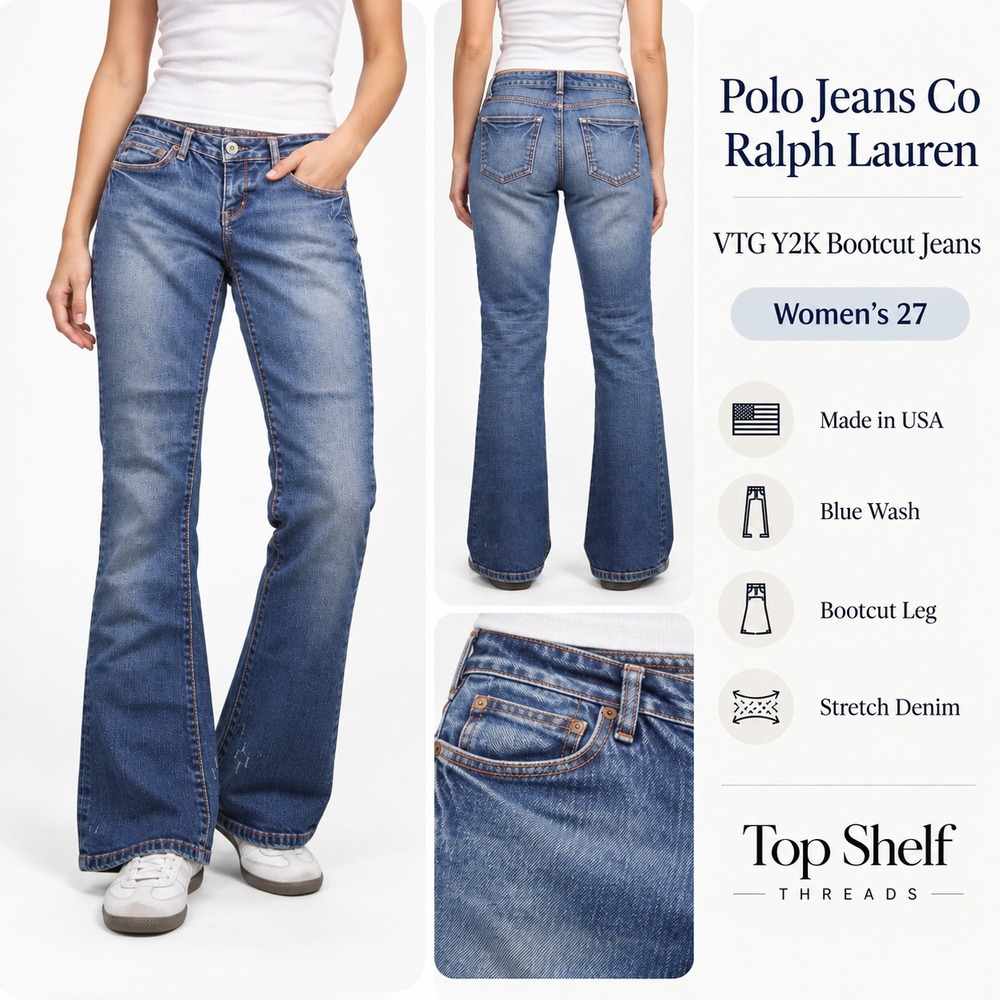 VTG Y2K Polo Jeans Company Ralph Lauren Women W27 L30 Blue Bootcut Stretch Denim